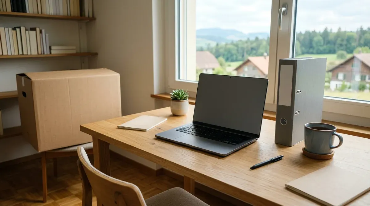 Classeur de documents de prévoyance posé sur un bureau à côté d'un ordinateur portable fermé